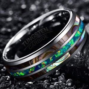 Tungsten Carbide Iridescent Blue and Silver Women's Ring